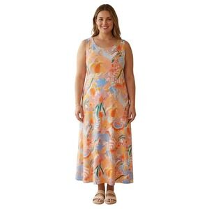 Talbots Womens 1X Floral Sleeveless Twist Back Keyhole Dress Multi Color Cotton